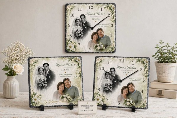 Schieferuhr - die Geschenkidee zur Goldhochzeit